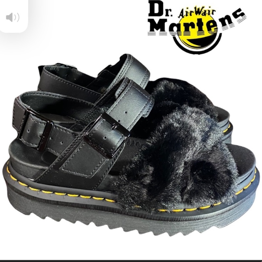 NEW in Box!  Dr. Martens Women's Voss ll Fluffy Black Sandals 9